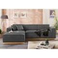 Ecksofa HOME AFFAIRE "Terry L-Form" Sofas Gr. B/H/T: 274cm x 75cm x 165cm, Luxus-Microfaser, Recamiere links, Ecksofa frei im Raum stellbar, grau (anthrazit) Ecksofa Möbel Polstermöbel Sofas mit offener Kedernaht und Holzuntergestell