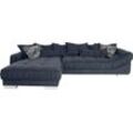 Ecksofa INOSIGN "Diwan L-Form", blau (marine), B:333cm H:90cm T:202cm, Luxus-Microfaser weich (100% Polyester), Samtoptik (100% Polyester), Zierkissen (100% Polyester) / 5.000 Scheuertouren / Pilling 4, Sofas, mit vielen losen Kissen, Faltenwurf und Steppung im Sitzbereich