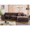 Ecksofa HOME AFFAIRE "Terry L-Form" Sofas Gr. B/H/T: 274cm x 75cm x 165cm, Luxus-Microfaser, Recamiere rechts, Ecksofa frei im Raum stellbar, braun (dunkelbraun) Ecksofa Möbel Polstermöbel Sofas mit offener Kedernaht und Holzuntergestell