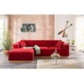 Ecksofa HOME AFFAIRE "Terry L-Form" Sofas Gr. B/H/T: 274cm x 75cm x 165cm, Struktur fein, Recamiere links, Ecksofa frei im Raum stellbar, rot Ecksofa Möbel Polstermöbel Sofas mit offener Kedernaht und Holzuntergestell