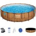 Framepool BESTWAY "Power Steel™", braun, B:549cm H:122cm L:549cm, Schwimmbecken, Frame Pool mit Filterpumpe Ø 549x122 cm, Holz-Optik (Pinie)