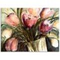 Glasbild ARTLAND "Lila Tulpen in Vase" Bilder Gr. B/H: 80 cm x 60 cm, Glasbild Blumen Querformat, 1 St., lila Glasbilder in verschiedenen Größen