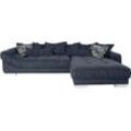 Ecksofa INOSIGN "Diwan L-Form", blau (marine), B:333cm H:90cm T:202cm, Luxus-Microfaser weich (100% Polyester), Samtoptik (100% Polyester), Zierkissen (100% Polyester) / 5.000 Scheuertouren / Pilling 4, Sofas, mit vielen losen Kissen, Faltenwurf und Steppung im Sitzbereich