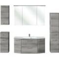 Badmöbel-Set SAPHIR "Quickset 5-teilig Glas-Waschtisch mit LED-Spiegelschrank, Bad-Set", grau (graphit struktur quer nachbildung), B:175cm H:200cm T:48cm, Spanplatte, Kastenmöbel-Sets, Midischrank, Unterschrank, Hängeschrank, inkl. Türdämpfer, 9 Türen