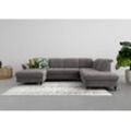 Wohnlandschaft SIT & MORE "Maggiore U-Form", grau (fango), B:312cm T:224cm, 95% Polyester, 5% Polyamid, Sofas, wahlweise mit Kopfteilverstellung, Bettfunktion und Stauraum