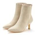 Stiefelette LASCANA Gr. 36, beige Damen Schuhe High-Heel Ankle Stiefel in Denim-Optik VEGAN