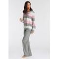 Pyjama VIVANCE DREAMS Gr. 32/34, grau (grau-rosa) Damen Homewear-Sets aus weichem Frottée und mit Colorblock Streifen