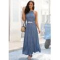 Maxikleid LASCANA, Damen, Gr. 34, N-Gr, blau (blau, marine, bedruckt), Jersey, Obermaterial: 100% Viskose, modisch, figurumspielend bodenlang, Rundhals, ohne Ärmel, Kleider, mit Alloverdruck, luftiges Sommerkleid, Strandkleid