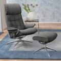 Relaxsessel STRESSLESS "London", grau (dunkelgrau q2 faron), B:80cm H:116cm T:71cm, Leder BATICK: durchgefärbtes und genarbtes Möbelleder, Leder PALOMA: PALOMA ist ein durchgefärbtes Semianilin-Möbelleder mit natürlicher Narbung., ROHLEDER Stoff Q2 FARON (100% Polyester im Flor, Grundgewebe: 50% Polyester, 50% Polyacryl), Sessel, mit Hocker, High Back, mit Star Base, Gestell Chrom