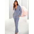 Pyjama H.I.S Gr. 32/34, blau (dunkelblau, weiß, gestreift) Damen Homewear-Sets in klassischem Schnitt mit Streifenmuster