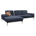 Ecksofa W.SCHILLIG "run" Sofas Gr. B/H/T: 279cm x 88cm x 178cm, Stoff S37, Recamiere links, mit Sitztiefenverstellung, blau (dark blue s37) mit Holzsockel, Füße in Schwarz pulverbeschichtet, Breite 279 cm