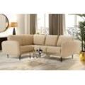 Ecksofa LEONIQUE "Skidi L-Form", beige, B:228cm H:81cm T:166cm, Korpus/Basismaterial: 100% Polyester. Sitzfläche: 100% Polyester, Sofas, mit losen Rückenkissen und Keder oben auf der Armlehne