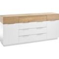 Sideboard MCA FURNITURE "Dubai", weiß (weiß matt), Sideboards, B/H/T: 182cm x 83cm x 40cm, 4 St., Holzwerkstoff, Furnier, Massivholz weiß Matt mit Absetzungen in Eiche