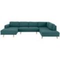 Wohnlandschaft HOME AFFAIRE "Lasse U-Form", blau (petrol), B:355cm H:84cm T:203cm, Filzoptik (100% Polyester), Luxus-Microfaser (100% Polyester), Struktur fein( 100% Polyester), Sofas, im scandinavischem Stil mit Holzfüßen