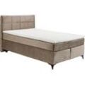 Boxspringbett ED EXCITING DESIGN "Navarra" Komplettbetten Gr. Microvelours 7-Zonen-Tonnentaschen-Federkernmatratze mit Kaltschaum-Topper, Liegefläche B/L: 140cm x 200cm, Gewicht bis: 120 kg H2, grau (stone) wahlweise mit Matratze