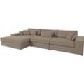 Ecksofa RAUM.ID "Enid L-Form", grau (taupe), B:360cm H:75cm, Baumwollmix (60% Baumwolle/40% Leinen), Struktur fein (100% Polyester), Samtoptik (100% Polyester), Samtvelours (100% Polyester), Struktur (100% Polyester), Struktur recycelt (100% recyceltes Polyester), Sofas, 3 Teile, bestehend aus Modulen, in vielen Bezügen, auch in Breitcord