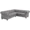 Chesterfield-Sofa HOME AFFAIRE "Chesterfield Ecksofa, auch in Leder L-Form", grau (hellgrau), B:250cm H:74cm T:210cm, Luxus-Microfaser (94% Polyester, 5% Nylon, 1% Spandex), Microfaser Antiklederoptik (100% Polyester), NaturLEDER (echtes italienisches Rindsleder), Sofas, hochwertige Knopfheftung, langer Schenkel links oder rechts wählbar