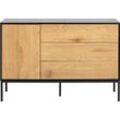 Sideboard ACTONA GROUP, schwarz (schwarz, natur), B:120cm H:82cm T:40cm, MDF, Papier, Metall, Sideboards, schwarze Kontrastrahmen, 1 Tür und 3 Schubladen, Breite 120 cm