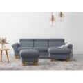 Ecksofa HOME AFFAIRE "Lindgren L-Form", blau (hellblau), B:258cm H:84cm T:169cm, 100% Polyester, Sofas, wahlweise mit Bett mit klappbaren Rollen, Kasten und Kopfverstellung