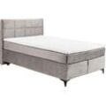 Boxspringbett ED EXCITING DESIGN "Navarra" Komplettbetten Gr. Microvelours 7-Zonen-Tonnentaschen-Federkernmatratze mit Kaltschaum-Topper, Liegefläche B/L: 140cm x 200cm, Gewicht bis: 120 kg H2, weiß (silber) wahlweise mit Matratze