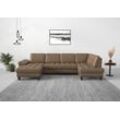 Wohnlandschaft SIT & MORE "Westham U-Form", braun (coffee), B:338cm H:88cm T:172cm, 100% Polyester, Sofas, wahlweise mit Bettfunktion, Bettkasten, Sitztiefenverstellung