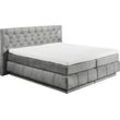 Boxspringbett ED EXCITING DESIGN "Florenz" Komplettbetten Gr. Microvelours inkl. zwei schwebenden Bettkästen LED-Lichtleiste, Liegefläche B/L: 180cm x 200cm, Gewicht bis: 120 kg + 120 kg H2 + H2, 7-Zonen-Tonnentaschen-Federkernmatratze, grau Boxspringbett inkl. zwei schwebenden Bettkästen, wahlweise mit LED-Leiste