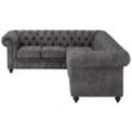 Chesterfield-Sofa HOME AFFAIRE "Chesterfield Ecksofa, auch in Leder L-Form", grau (anthrazit), B:250cm H:74cm T:210cm, Luxus-Microfaser (94% Polyester, 5% Nylon, 1% Spandex), Microfaser Antiklederoptik (100% Polyester), NaturLEDER (echtes italienisches Rindsleder), Sofas, hochwertige Knopfheftung, langer Schenkel links oder rechts wählbar