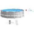 Rundpool INTEX "»PRISM FRAME PREMIUM POOL«", grau, B:366cm H:99cm, Schwimmbecken, inkl. hochwertigem Intex Pool-Reinigungsset