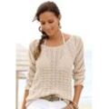 Ajourpullover LASCANA, Damen, Gr. 32/34, beige (sand), Strick, Obermaterial: 100% Polyacryl, casual, figurumspielend hüftlang, Rundhals, Pullover, mit tollem Lochstrickmuster, Strandpullover, leicht transparent