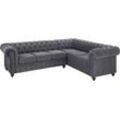 Chesterfield-Sofa HOME AFFAIRE "Chesterfield Ecksofa, auch in Leder L-Form", grau (anthrazit), B:250cm H:74cm T:210cm, Luxus-Microfaser (94% Polyester, 5% Nylon, 1% Spandex), Microfaser Antiklederoptik (100% Polyester), NaturLEDER (echtes italienisches Rindsleder), Sofas, hochwertige Knopfheftung, langer Schenkel links oder rechts wählbar