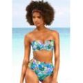 Bügel-Bandeau-Bikini-Top VENICE BEACH "Hanni" Gr. 36, Cup A, blau (blau, bedruckt) Damen Bikini-Oberteile Ocean Blue mit tropischem Print und gelben Details