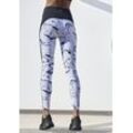 Leggings LASCANA ACTIVE "-Sporthose White Marble" Gr. 32/34, N-Gr, gelb (weiß, schwarz, gemustert, neongelb) Damen Hosen im Marmor-Muster mit Seitenstreifen