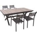 Garten-Essgruppe GARDEN PLEASURE "Tischgruppe »RANA/TREVISO Set 01«", schwarz (schwarz, dunkelgrau, anthrazit), Aluminium, Sitzmöbel-Sets, 4 Stühle (stapelbar), Tisch LxB: 202x100 cm