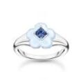 Fingerring THOMAS SABO "mit blauer Blume, TR2433-496-1-52,54,56,58" Fingerringe Gr. 56, Silber 925 (Sterlingsilber), 2mm, bunt (silberfarben, blau, blau) Damen mit Emaille - Glas-Keramik Stein