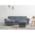 Ecksofa HOME AFFAIRE "Lindgren L-Form", blau (hellblau), B:258cm H:84cm T:169cm, 100% Polyester, Sofas, wahlweise mit Bett mit klappbaren Rollen, Kasten und Kopfverstellung