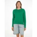 Rundhalspullover TOMMY HILFIGER "CO CABLE C-NK SWEATER" Gr. L (40), grün (olympic green) Damen Pullover Zopfmuster mit