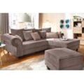 Ecksofa HOME AFFAIRE "King George King Henry, L-Form", braun (kakao), B:260cm H:90cm T:190cm, Samtcord u00bbRibbonu00ab (88% Polyester 12% Polyacryl), Luxus-Microfaser (100% Polyester), Sofas, mit Federkern, in legerer Polsterung und vielen Kissen