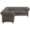 Chesterfield-Sofa HOME AFFAIRE "Chesterfield Ecksofa, auch in Leder L-Form", braun (dunkelbraun), B:250cm H:74cm T:210cm, Luxus-Microfaser (94% Polyester, 5% Nylon, 1% Spandex), Microfaser Antiklederoptik (100% Polyester), NaturLEDER (echtes italienisches Rindsleder), Sofas, hochwertige Knopfheftung, langer Schenkel links oder rechts wählbar