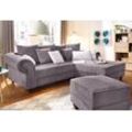 Ecksofa HOME AFFAIRE "King George King Henry, L-Form", grau (anthrazit), B:260cm H:90cm T:190cm, Samtcord u00bbRibbonu00ab (88% Polyester 12% Polyacryl), Luxus-Microfaser (100% Polyester), Sofas, mit Federkern, in legerer Polsterung und vielen Kissen