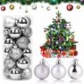 24-teiliges Weihnachtskugel-Set, 4 cm Weihnachtsbaumkugel-Dekoration, silberne Weihnachtskugeln, hängende Christbaumkugel-Ornamente,