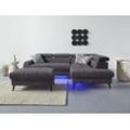 Ecksofa COTTA "Mia L-Form" Sofas Gr. B/H/T: 244 cm x 74 cm x 193 cm, Microfaser, Ottomane rechts, Ohne Bettfunktion-ohne Bettkasten-mit RGB-LED-Beleuchtung-mit Wireless Charger, braun (mud) Ecksofas 3-tlg.-Kissen-Set, Ottomane, wahlweise mit oder ohne RGB-Beleuchtung