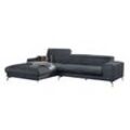 Ecksofa W.SCHILLIG "piedroo", blau (marine r66), B:303cm H:70cm T:193cm, Chenille-Flachgewebe R66 (85% Polyester, 15% Nylon), Sofas, Kopfteilverstellung, wahlweise mit Sitztiefenverstellung, Breite 303cm