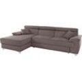 Ecksofa DOMO COLLECTION "Mira L-Form", grau (taupe), B:271cm H:78cm T:167cm, Zierkissen: Entsprechend jeweiligem Bezug., Struktur (100% Polyester), Struktur fein (100% Polyester), Luxus-Microfaser (92% Polyester, 8% Nylon), Sofas, wahlweise mit Bettfunktion und Bettkasten