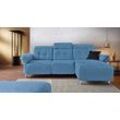 Ecksofa PLACES OF STYLE "Manhattan L-Form", blau (hellblau), B:270cm H:102cm T:168cm, Kunstleder SOFTLUX, Flachgewebe (100% Polyester), Struktur (100% Polyester), Sofas, 2 Sitze mit elektrischer Relaxfunktion, verstellbare Armlehnen