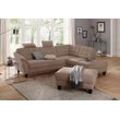 Ecksofa HOME AFFAIRE "Trondheim L-Form", beige (dunkelbeige), B:260cm H:89cm T:214cm, Struktur fein (100% Polyester), Flachgewebe (100% Polyester), Luxus-Microfaser (90% Polyester, 10% Polyamid), Sofas, mit Federkern und Knopfheftung im Rücken, Füße Buche dunkel