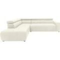 Ecksofa DOMO COLLECTION "Brandon L-Form, auch in Leder" Sofas Gr. B/H/T: 275 cm x 80 cm x 228 cm, Luxus-Kunstleder, Ottomane links, ohne Sitztiefenverstellung, ohne Nierenkissen, weiß inklusive Kopfteilverstellung, wahlweise mit Sitztiefenverstellung