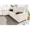 Ecksofa SIT & MORE "Township L-Form", beige (linen), B:253cm H:102cm T:168cm, Luxus-Microfaser (100% Polyester), NaturLEDER Punch (echtes Rindsleder) in Sitz und Rücken. Korpus in passendem Kunstleder SOFTLUX bezogen, Luxus-Microfaser ALTARA NUBUCK (100% Polyester), Sofas, wahlweise mit elektrischer Wallfree-Funktion