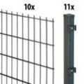 GARDEN 'N' MORE Doppelstabmattenzaun "Standard" Zaunelemente 10 Elemente für 20 m, LxH: 200 x 143 cm, mit 11 Pfosten Gr. H/L: 140cm x 20 m, Pfosten: 1, grau (anthrazit)