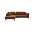 Ecksofa FLEXLUX "Sava", braun (cognac), B:284cm H:94cm T:222cm, Sofas, Taschenferderkern-Sitz mit Kaltschaum, lose Rücken- & Dekokissen