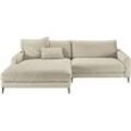 Ecksofa INOSIGN "Downtown, B/T/H: 272/190/84 cm L-Form", beige (sand), B:272cm H:84cm T:190cm, 96% Polyester, 4% Polyacry, Sofas, weicher Sitzkomfort auch in Cord und Bouclé, incl. Zierkissen